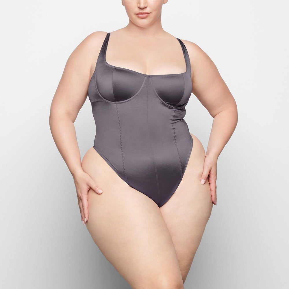 Skims STRETCH SATIN Stretch Satin Bodysuit Paars | 37NQWTPKJ