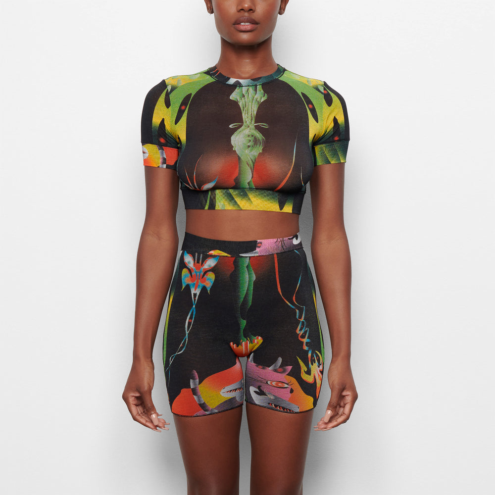 Skims SUMMER MESH CROPPED T-shirt Obsidian | 04JKOGUTC