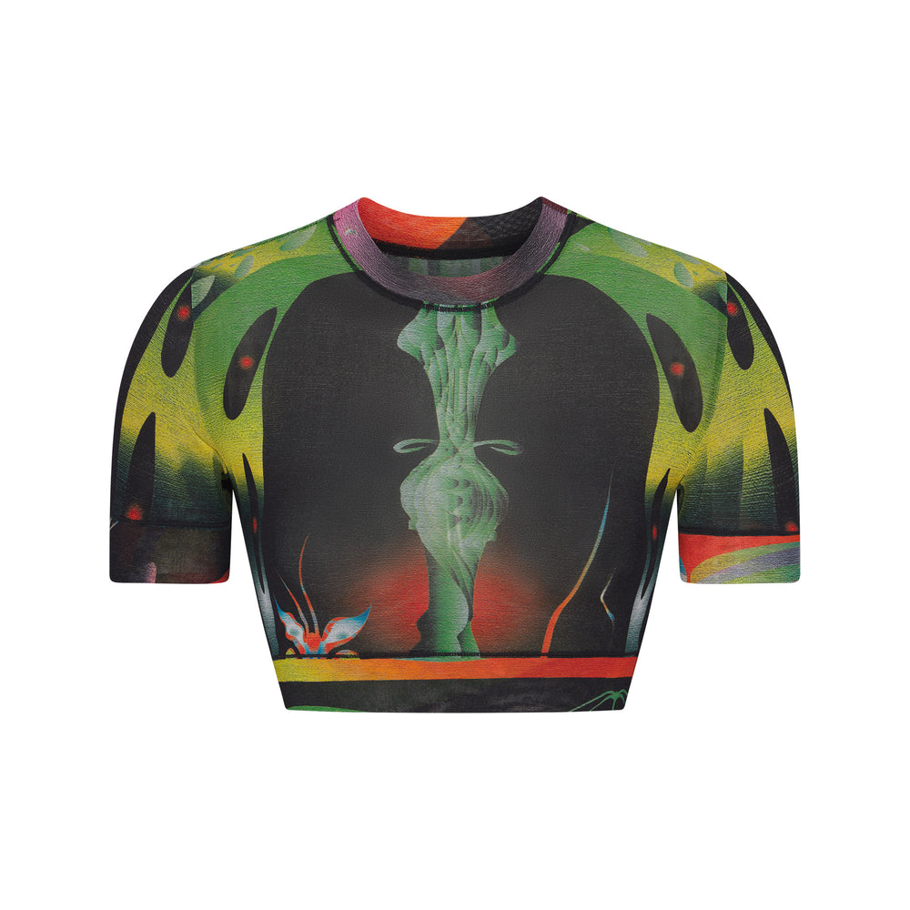 Skims SUMMER MESH CROPPED T-shirt Obsidian | 04JKOGUTC
