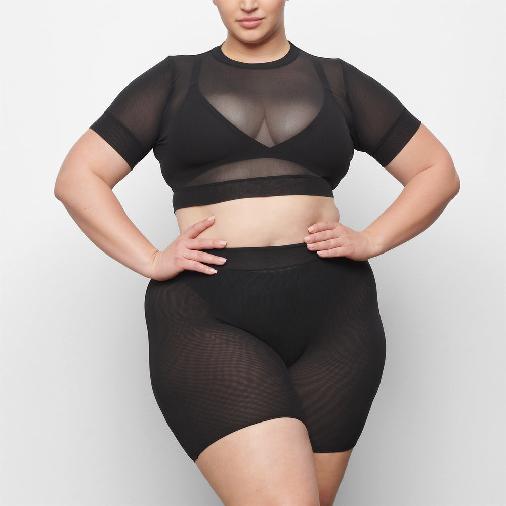 Skims SUMMER MESH CROPPED T-shirt Zwart | 10VFKSUPX