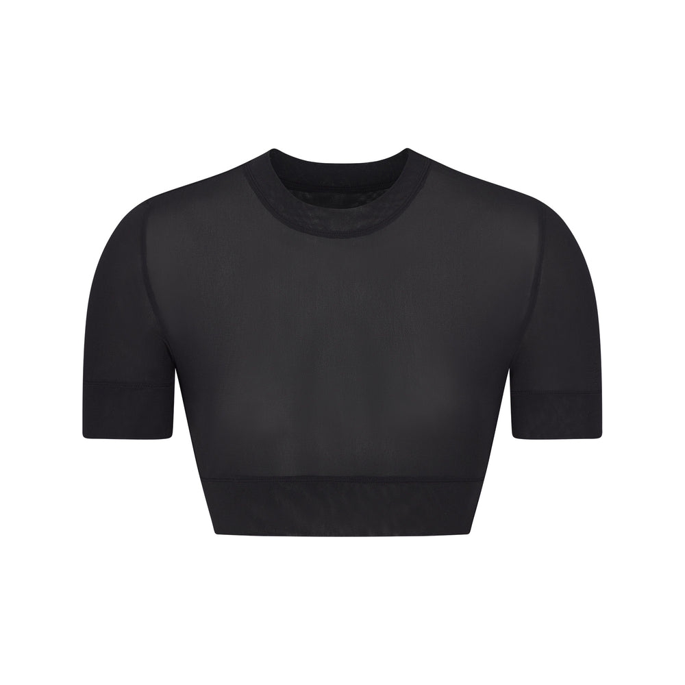 Skims SUMMER MESH CROPPED T-shirt Zwart | 10VFKSUPX