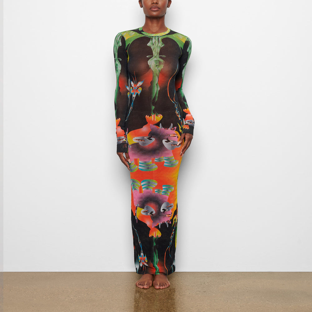 Skims SUMMER MESH LONG SLEEVE Jurk Obsidian | 16ZQLBTWR