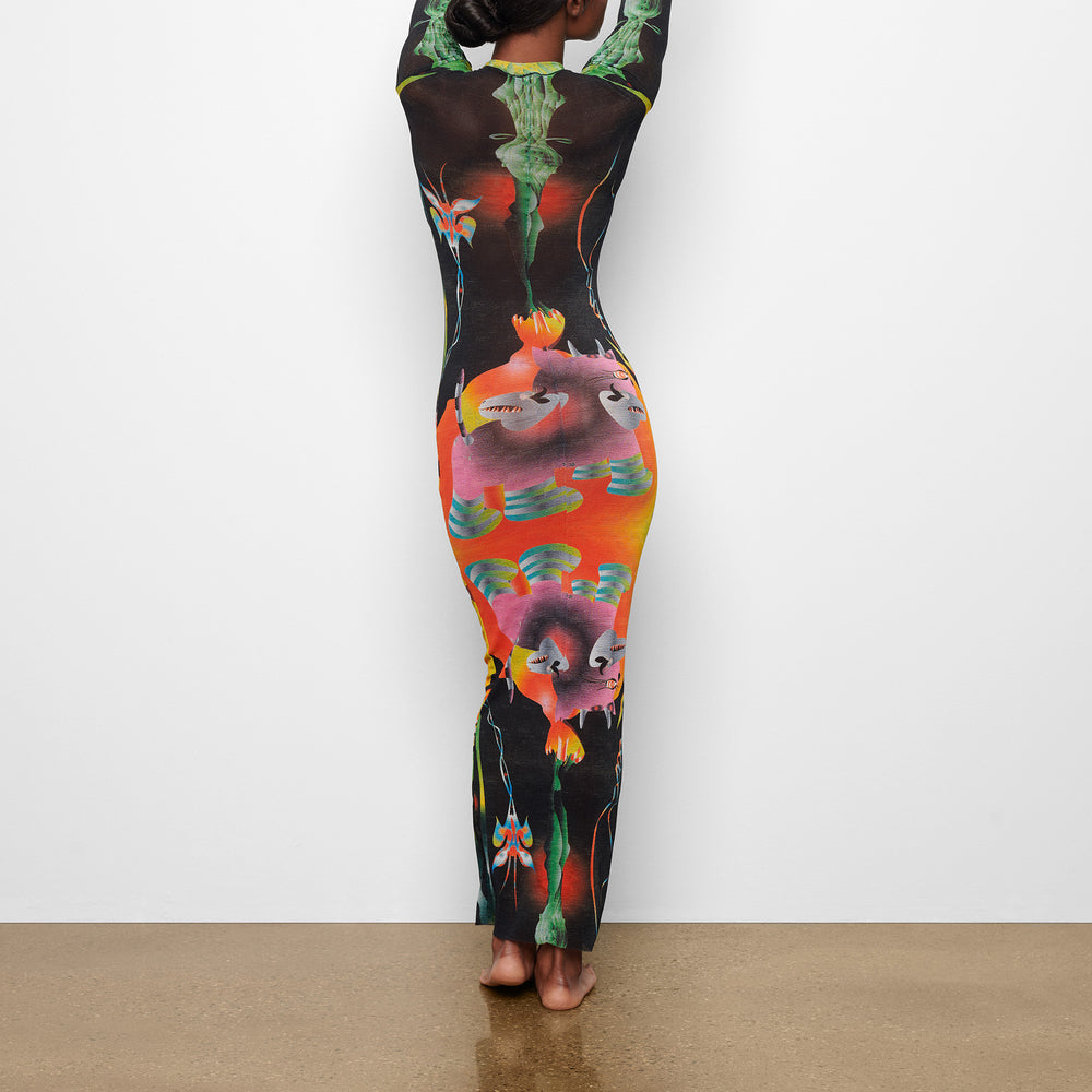 Skims SUMMER MESH LONG SLEEVE Jurk Obsidian | 16ZQLBTWR