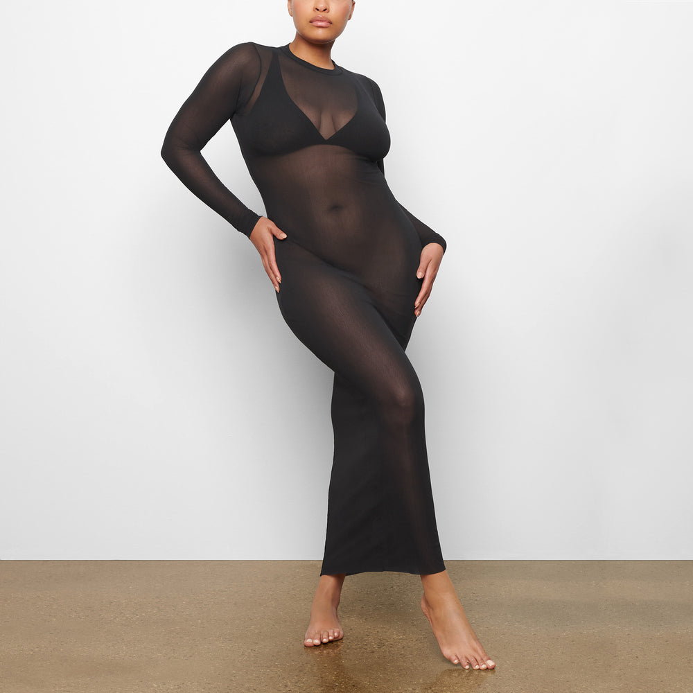 Skims SUMMER MESH LONG SLEEVE Jurk Zwart | 54UEYPVNA