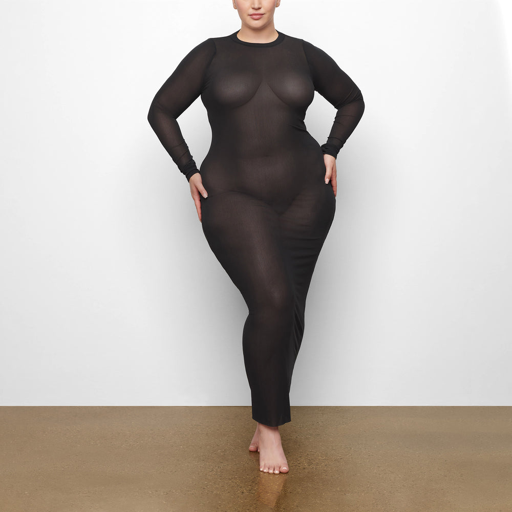 Skims SUMMER MESH LONG SLEEVE Jurk Zwart | 54UEYPVNA