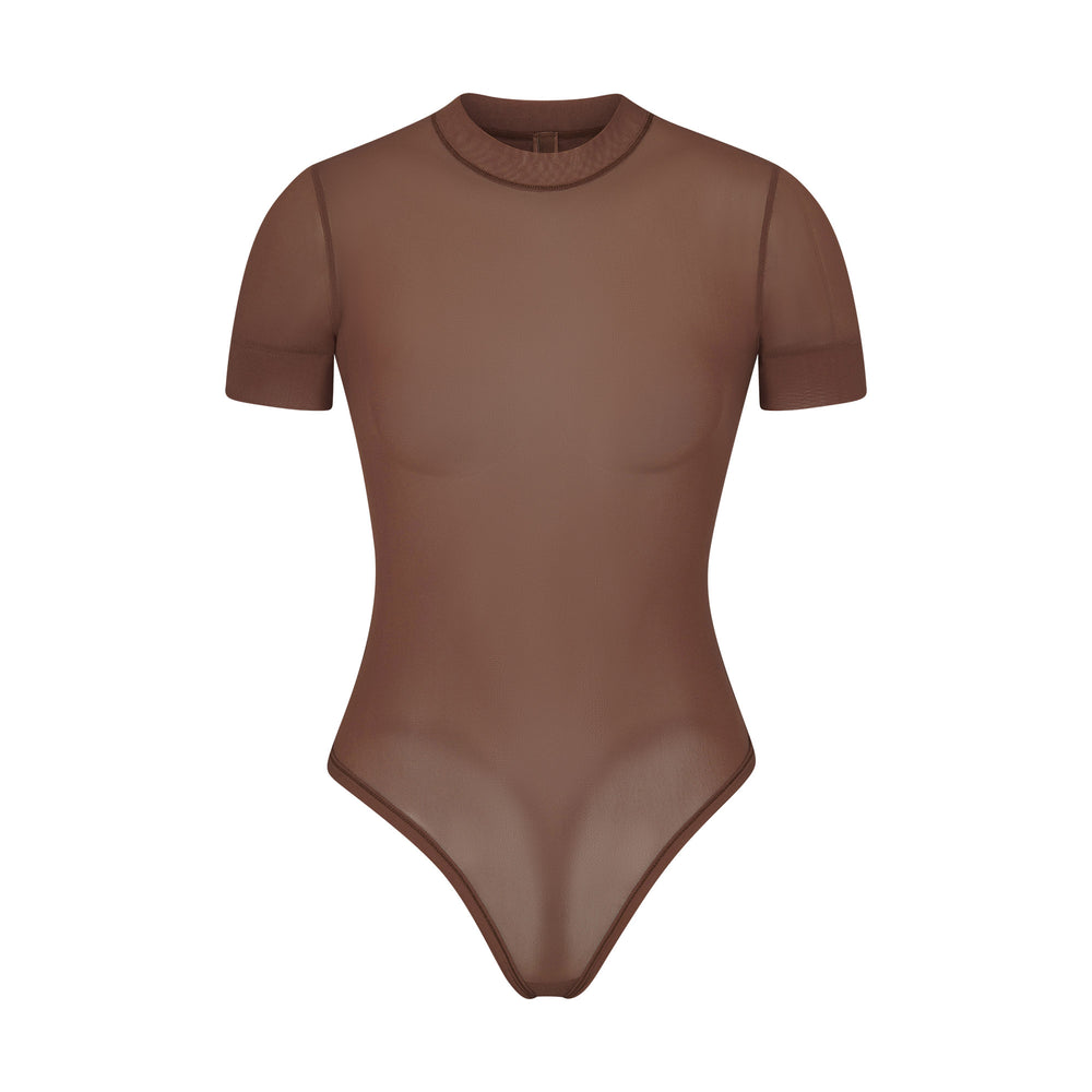 Skims SUMMER MESH T-shirt Bodysuit Bruin | 74QNSYZML