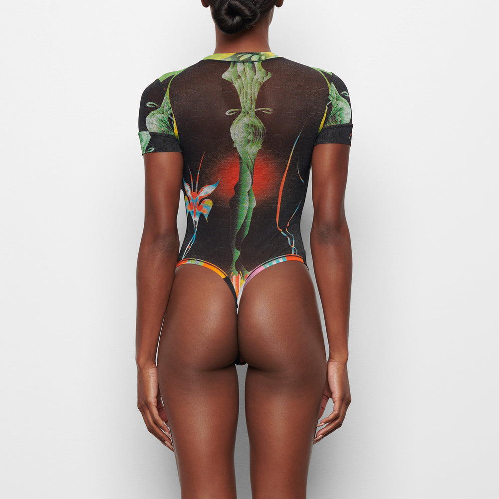 Skims SUMMER MESH T-shirt Bodysuit Obsidian | 63NDUESJA