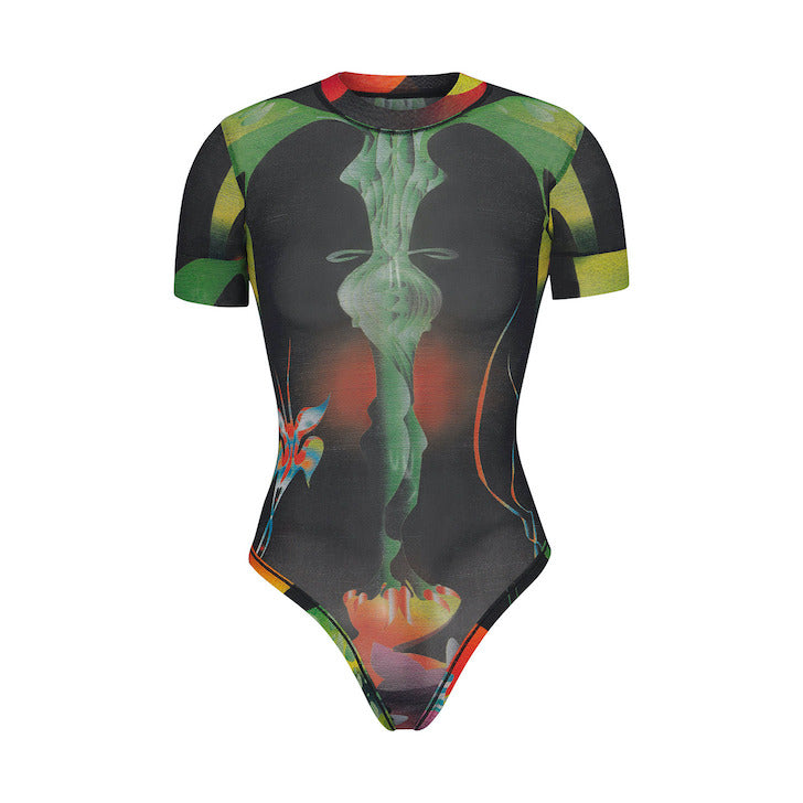 Skims SUMMER MESH T-shirt Bodysuit Obsidian | 63NDUESJA