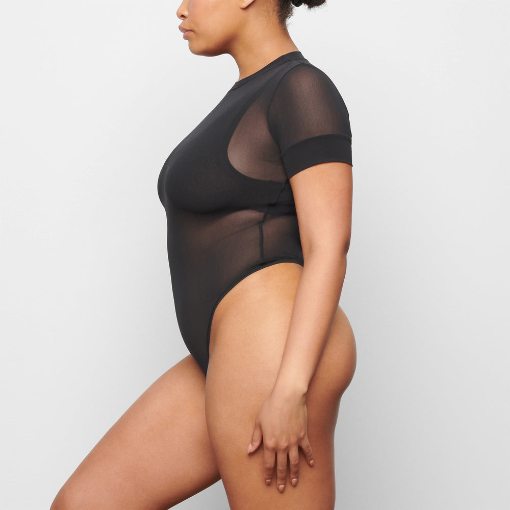 Skims SUMMER MESH T-shirt Bodysuit Zwart | 15JNXUFBV