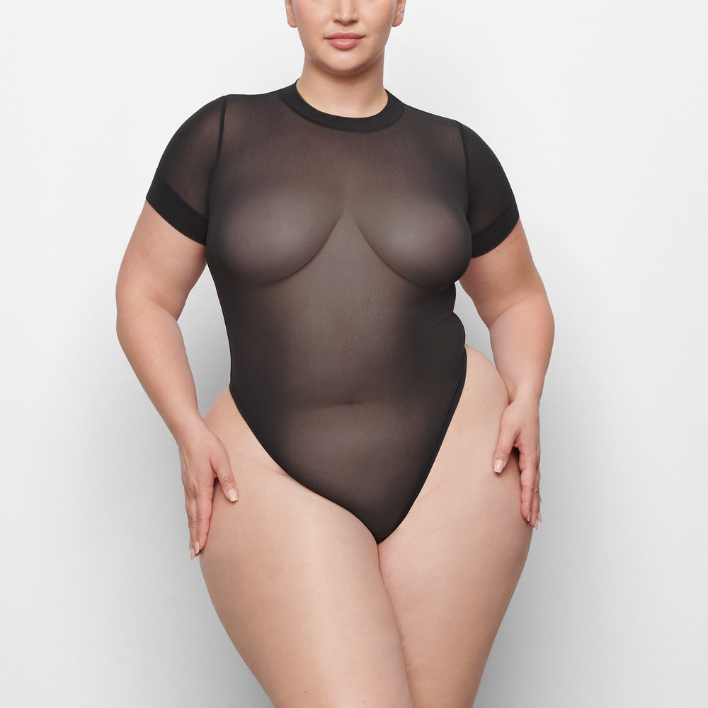 Skims SUMMER MESH T-shirt Bodysuit Zwart | 15JNXUFBV