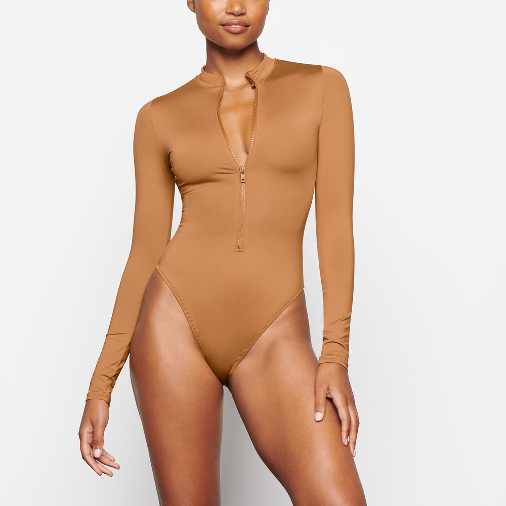 Skims SWIM ZIP FRONT LONG SLEEVE One Piece Abrikoos | 01QPZKNXT