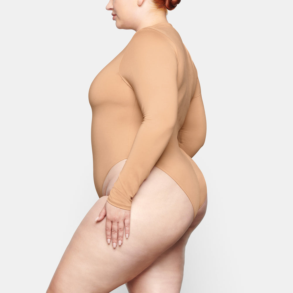 Skims SWIM ZIP FRONT LONG SLEEVE One Piece Beige | 16ZJUEAPW