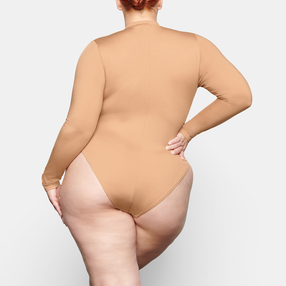 Skims SWIM ZIP FRONT LONG SLEEVE One Piece Beige | 16ZJUEAPW