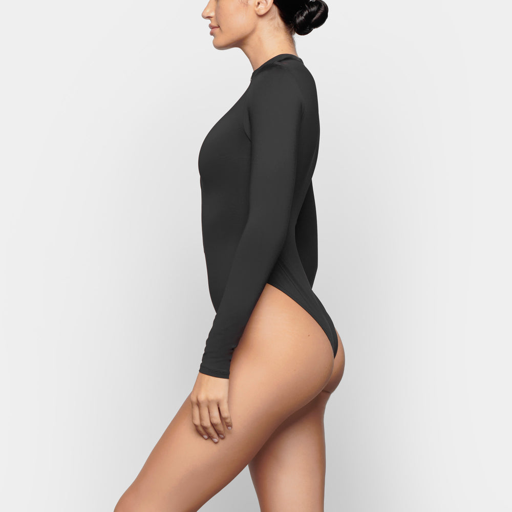 Skims SWIM ZIP FRONT LONG SLEEVE One Piece Zwart | 19ANEWXKI