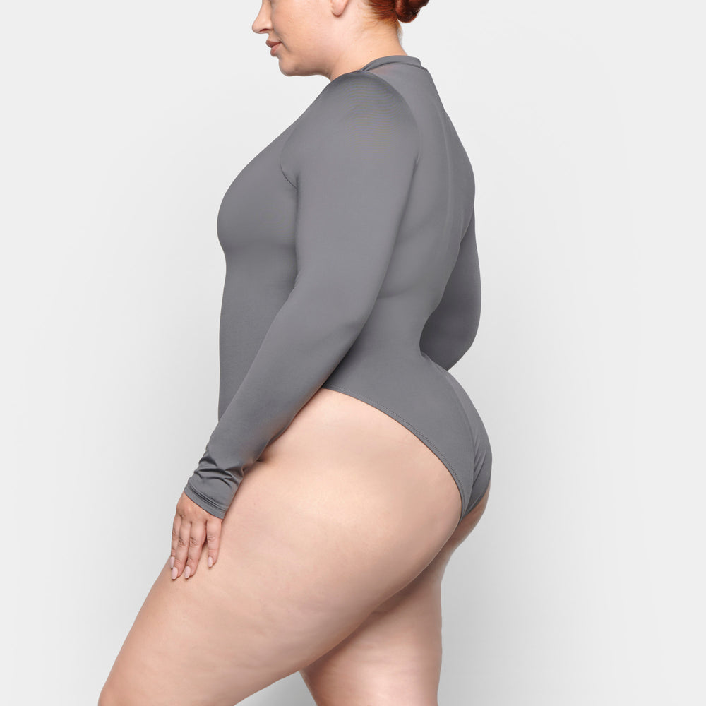 Skims SWIM ZIP FRONT LONG SLEEVE One Piece Diepgrijs | 35PDOAFNH