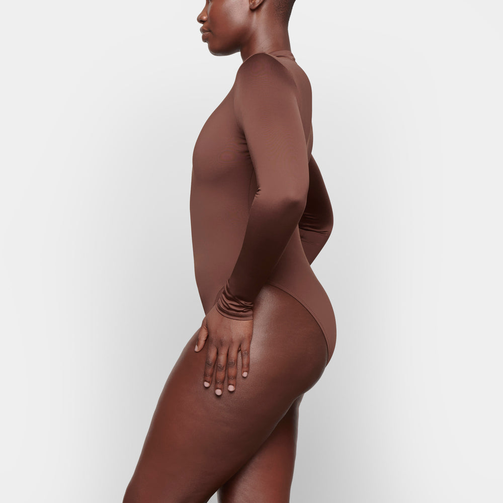 Skims SWIM ZIP FRONT LONG SLEEVE One Piece Chocola | 71ERIMQJV