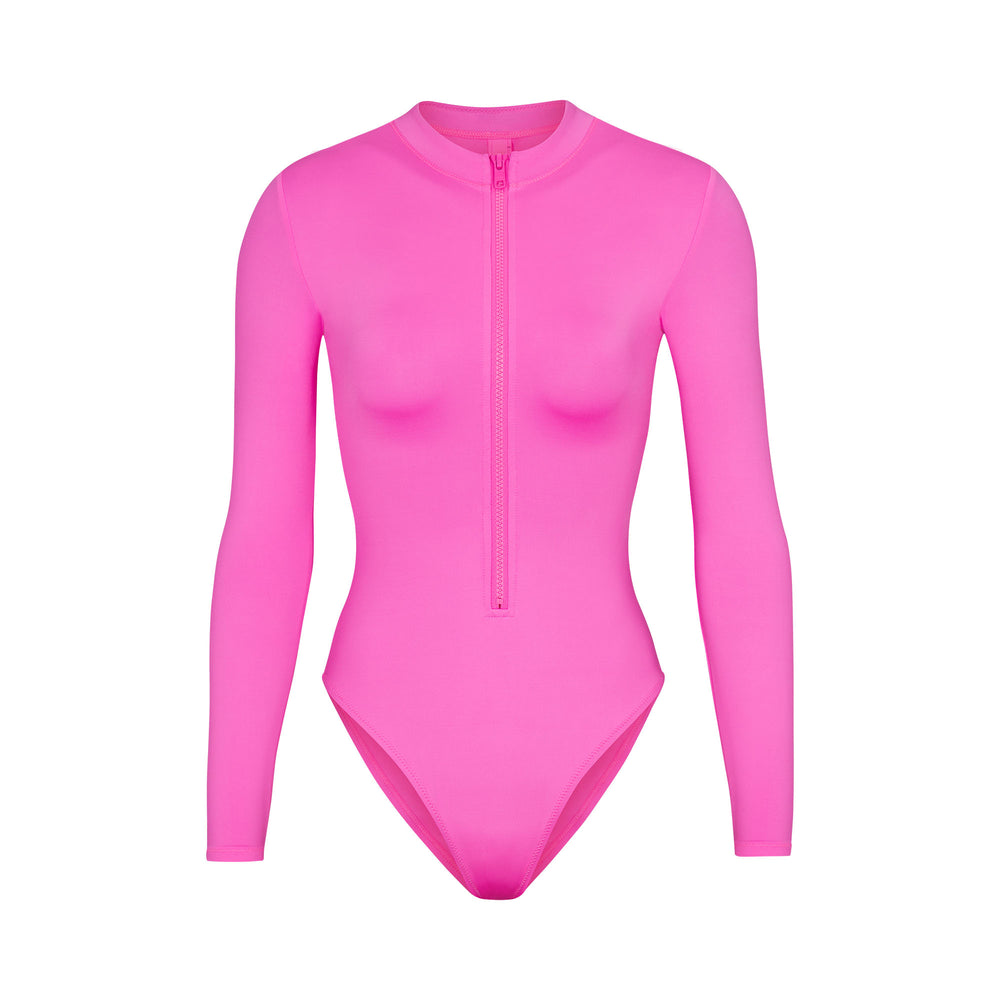 Skims SWIM ZIP FRONT LONG SLEEVE One Piece Roze | 90JEAZSVW