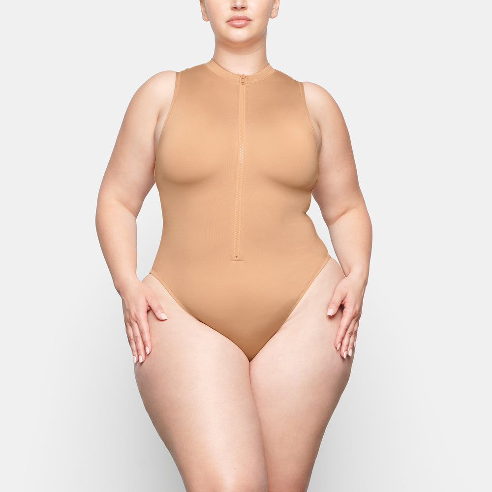 Skims SWIM ZIP FRONT SLEEVELESS One Piece Beige | 32XRQPKHV