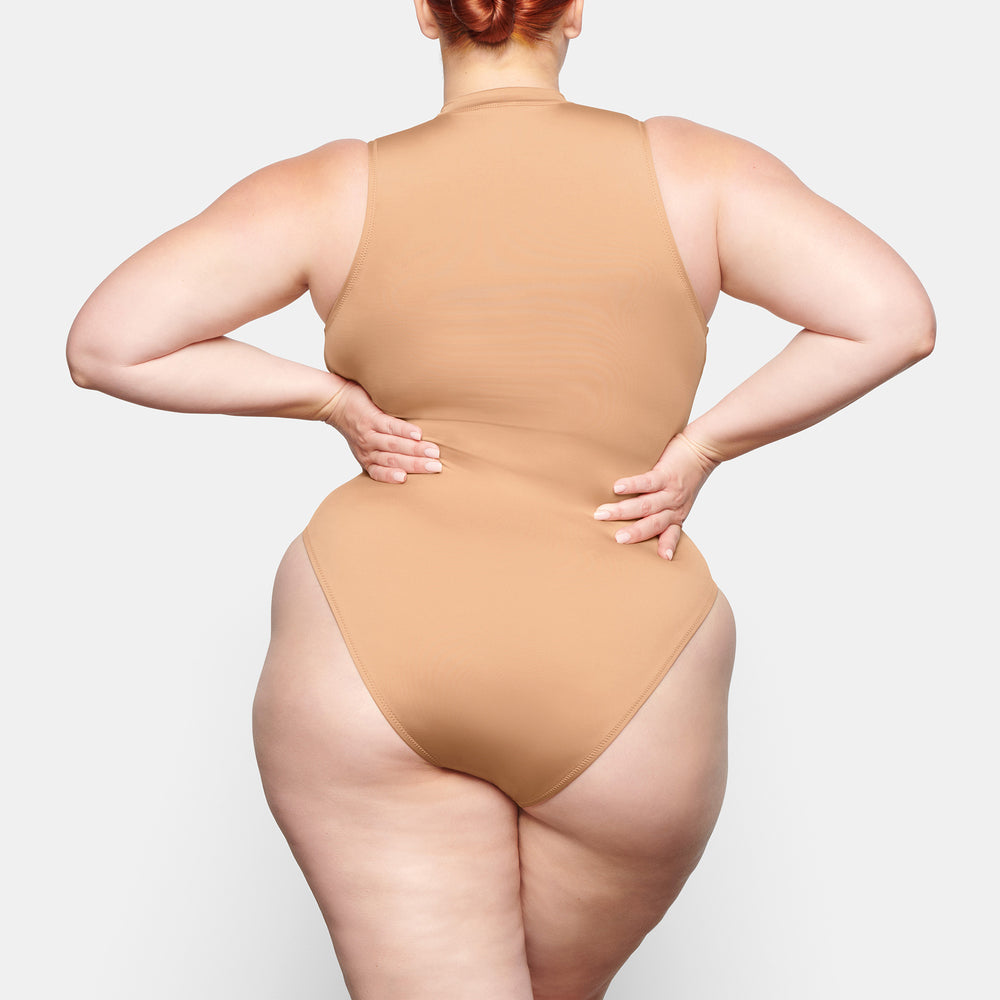 Skims SWIM ZIP FRONT SLEEVELESS One Piece Beige | 32XRQPKHV