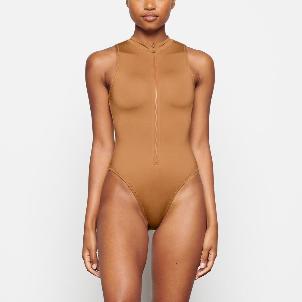 Skims SWIM ZIP FRONT SLEEVELESS One Piece Abrikoos | 43RJMLEXP