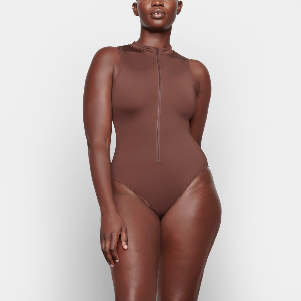Skims SWIM ZIP FRONT SLEEVELESS One Piece Chocola | 84BYCIRPX