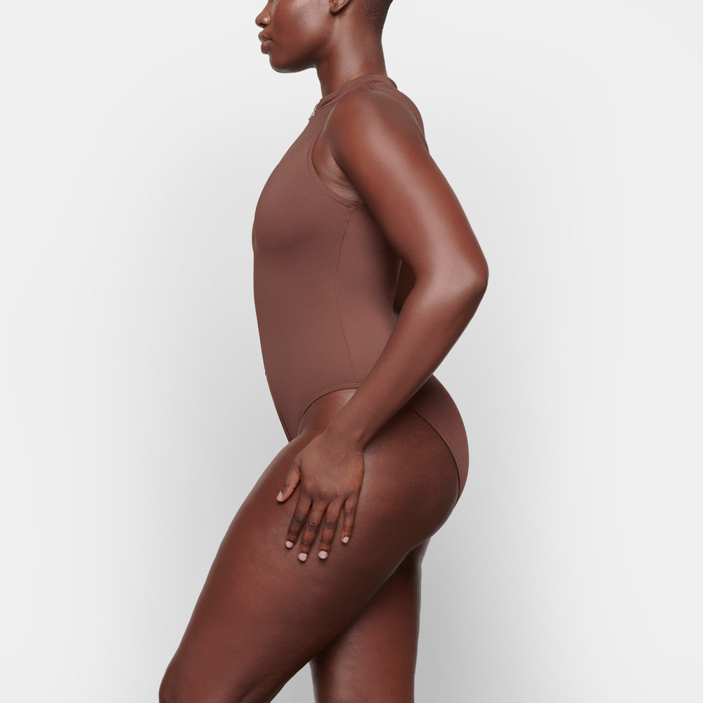 Skims SWIM ZIP FRONT SLEEVELESS One Piece Chocola | 84BYCIRPX