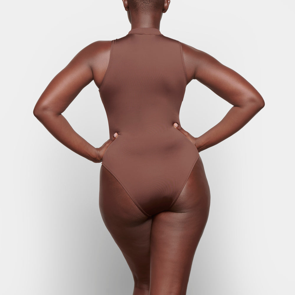 Skims SWIM ZIP FRONT SLEEVELESS One Piece Chocola | 84BYCIRPX