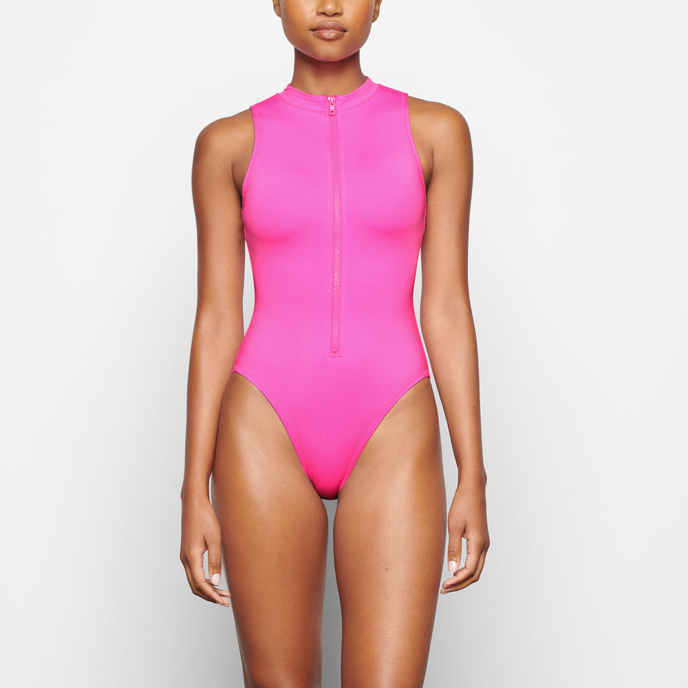 Skims SWIM ZIP FRONT SLEEVELESS One Piece Roze | 85KBQURFS