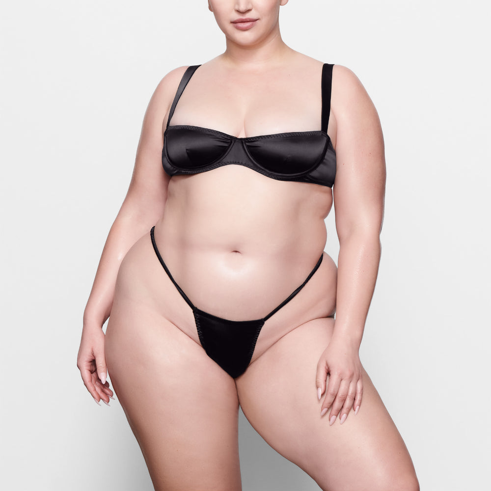 Skims WOVEN SHINE SCRUNCHIE STRING Thong Zwart | 04LTOMZWQ