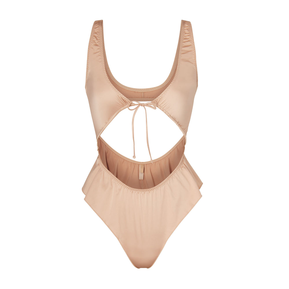 Skims WOVEN SHINE TIE FRONT Bodysuit Roze | 71CIGABTK