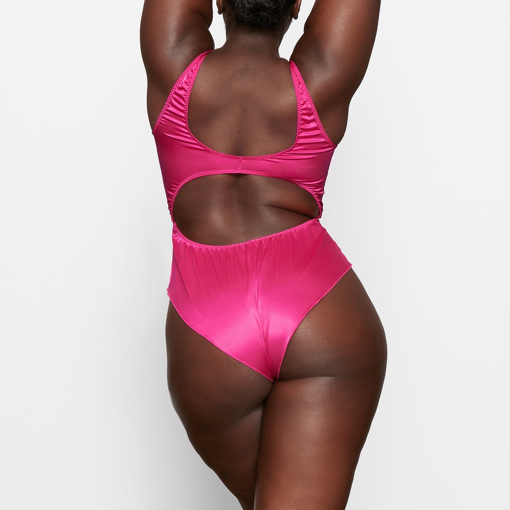 Skims WOVEN SHINE TIE FRONT Bodysuit Roze | 74XDJMOCS