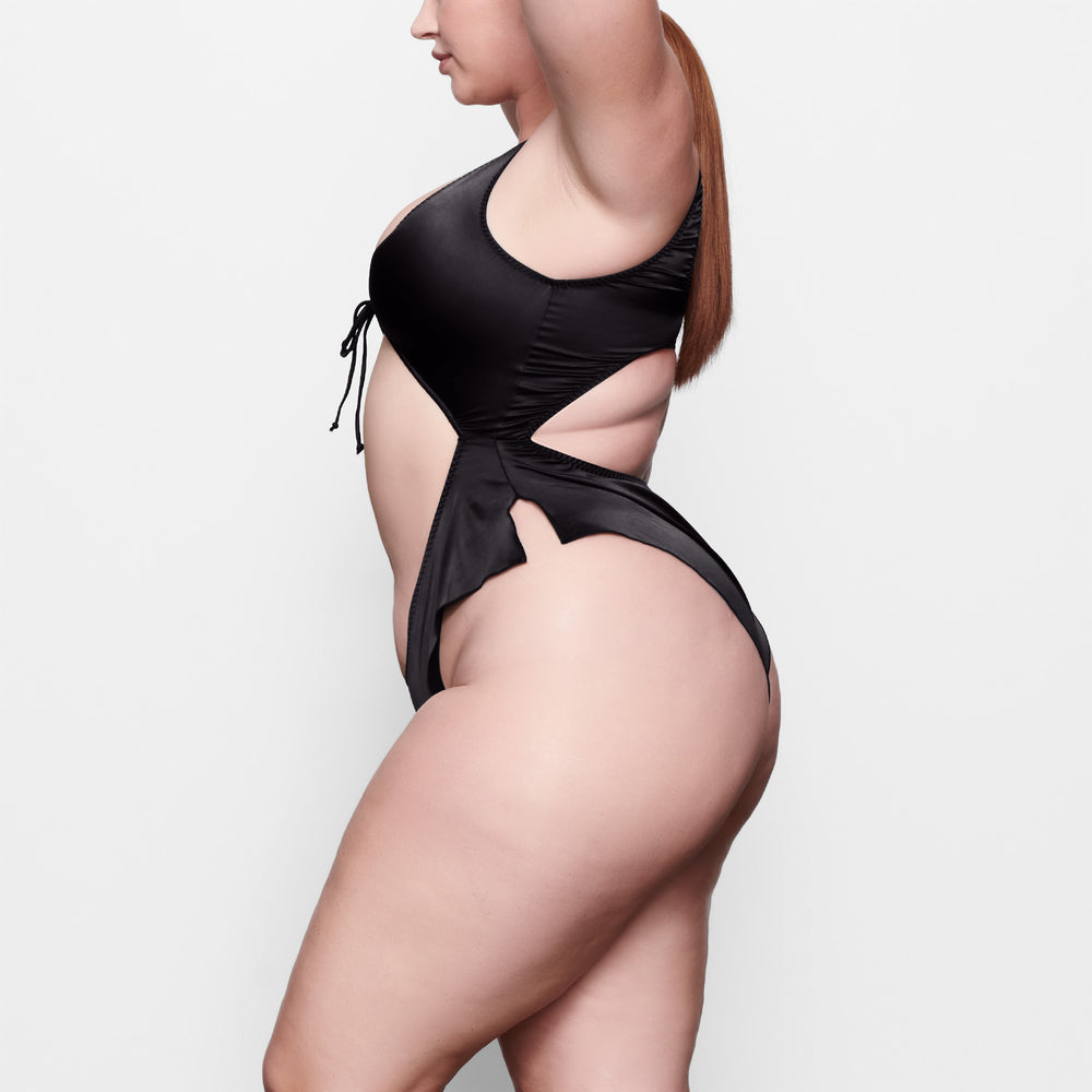 Skims WOVEN SHINE TIE FRONT Bodysuit Zwart | 31XUJGPLM