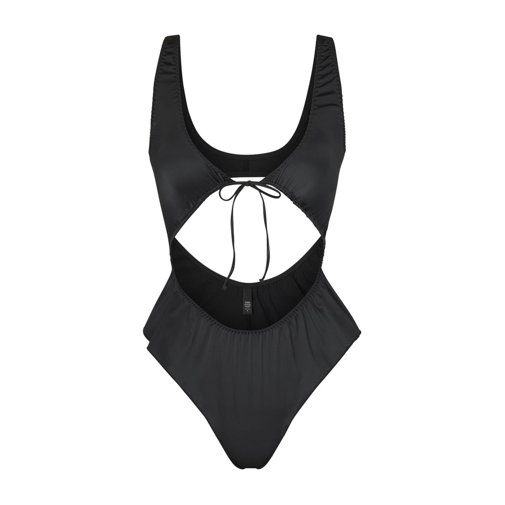 Skims WOVEN SHINE TIE FRONT Bodysuit Zwart | 31XUJGPLM