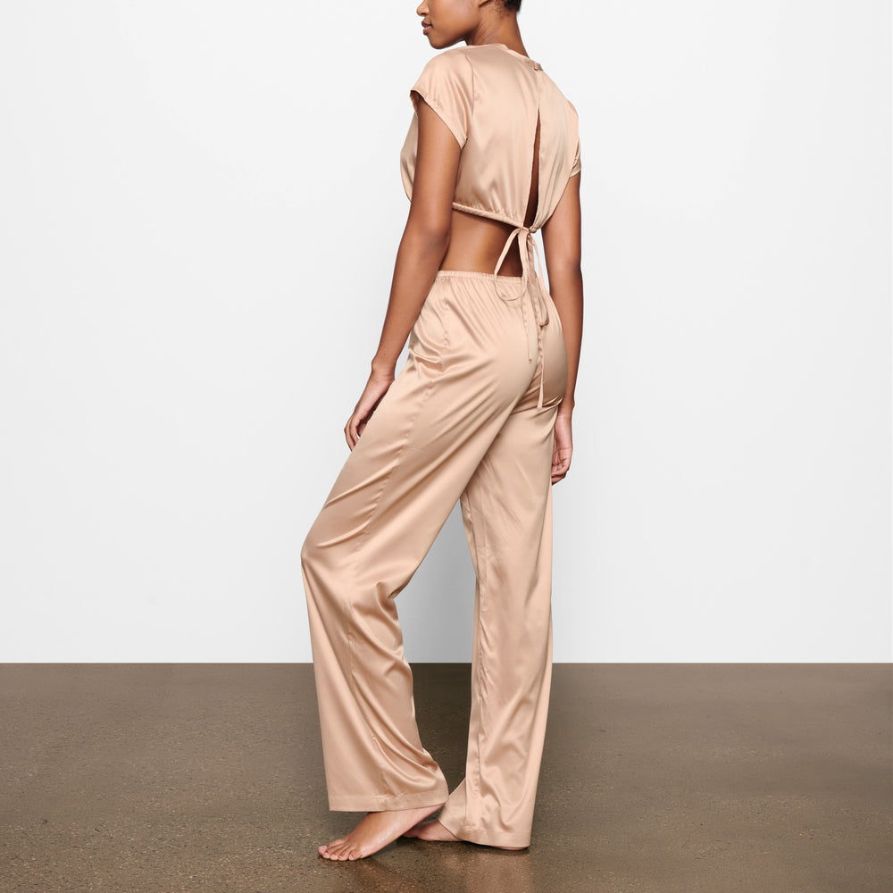 Skims WOVEN SHINE T-shirt Roze | 04SAKQEMJ
