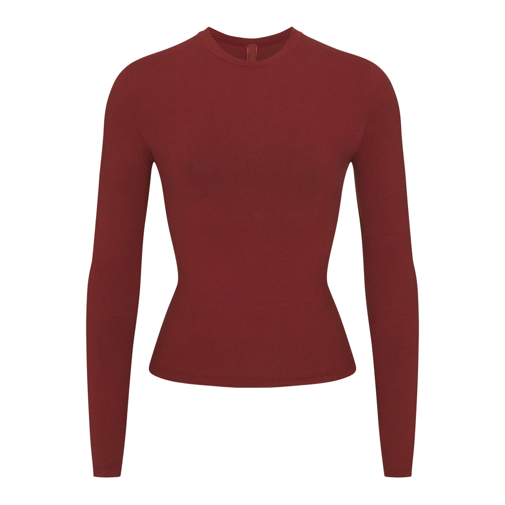 Skims COTTON JERSEY LONG SLEEVE T-shirt Dieprood | 20OUTJNXQ
