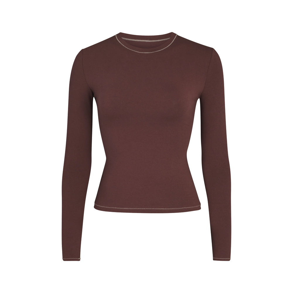 Skims COTTON JERSEY LONG SLEEVE T-shirt Chocola | 86YEOCGPA