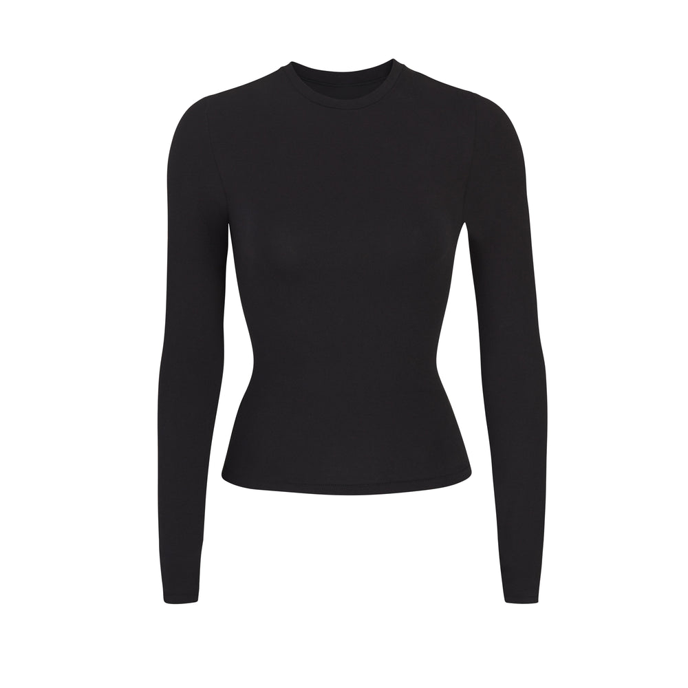 Skims COTTON JERSEY LONG SLEEVE T-shirt Zwart | 93UCDSQNI