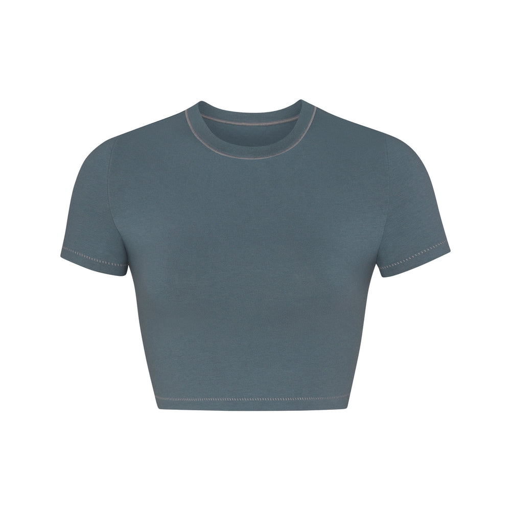 Skims COTTON JERSEY SUPER CROPPED T-shirt Blauw | 03FWPYQTZ