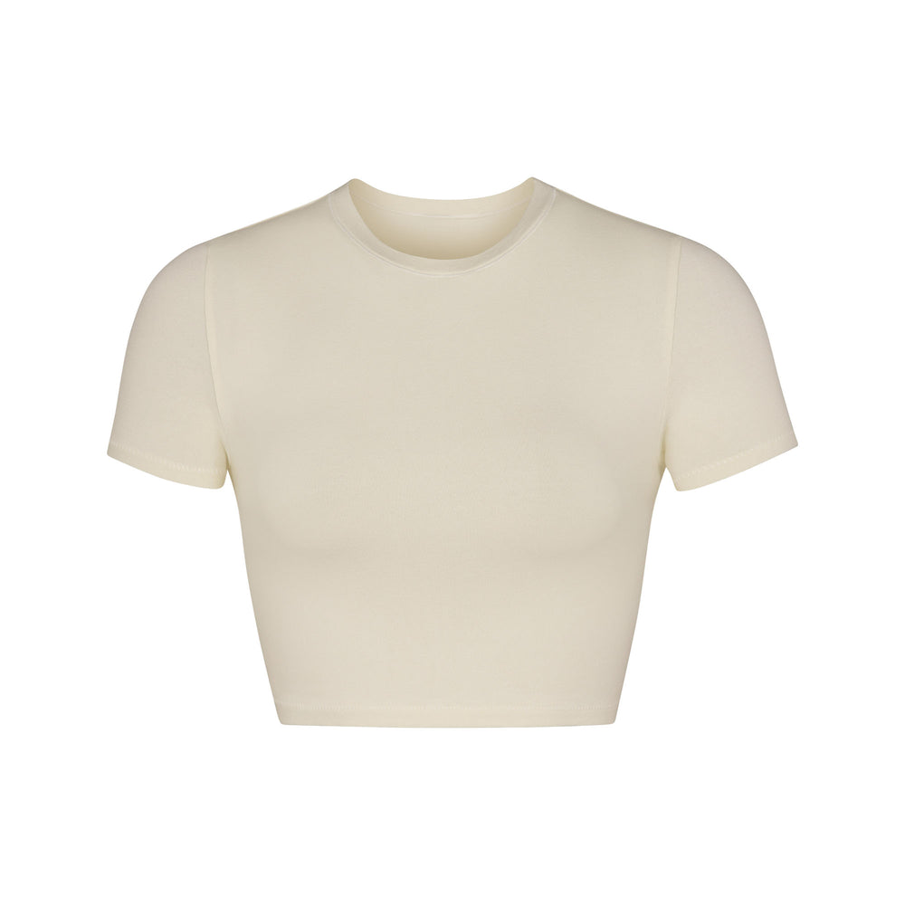 Skims COTTON JERSEY SUPER CROPPED T-shirt Wit | 43SMHXNPR