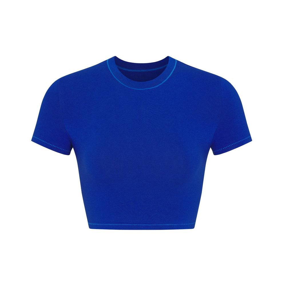 Skims COTTON JERSEY SUPER CROPPED T-shirt Blauw | 72BWXMULZ