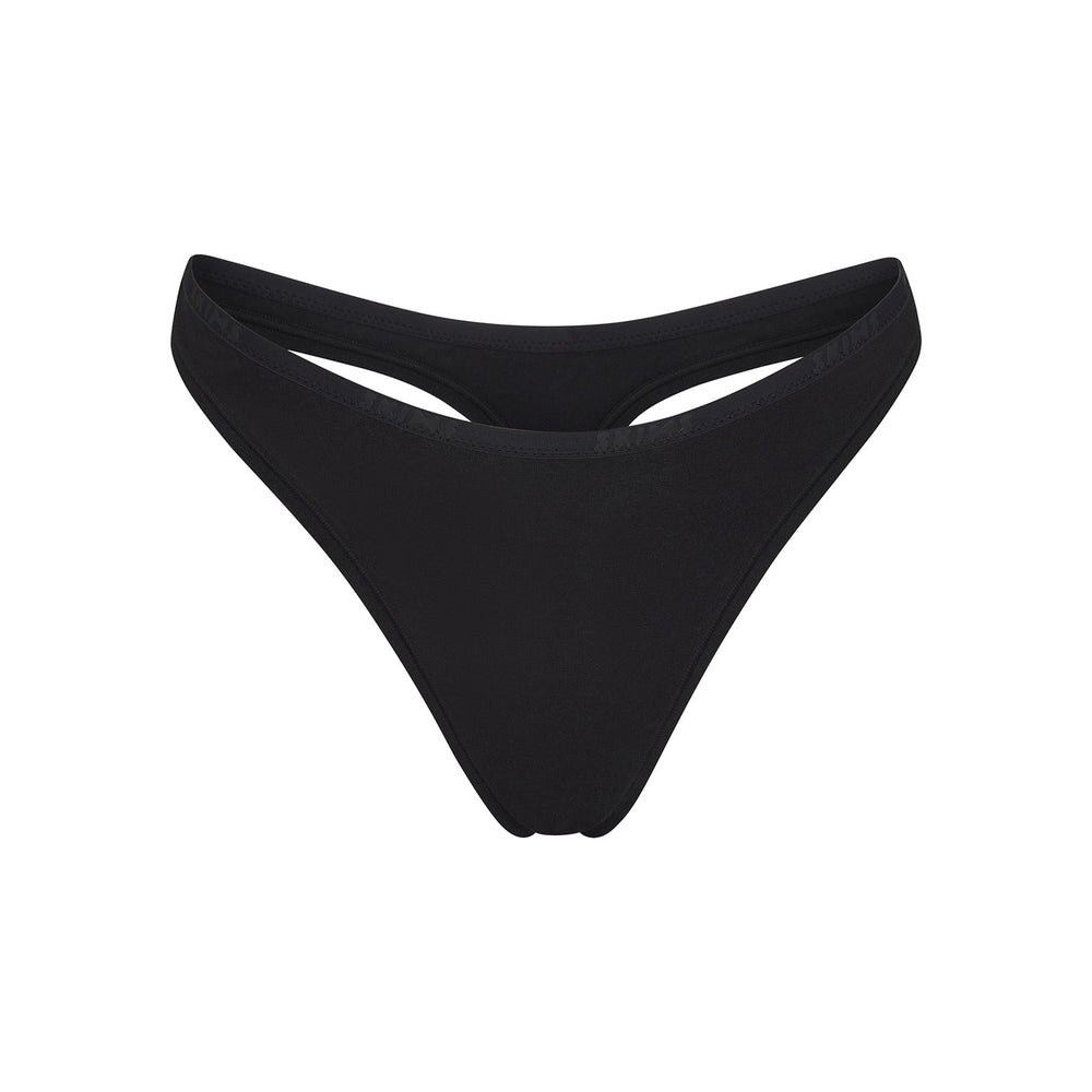Skims COTTON LOGO DIPPED Thong Zwart | 02IFQCUWX