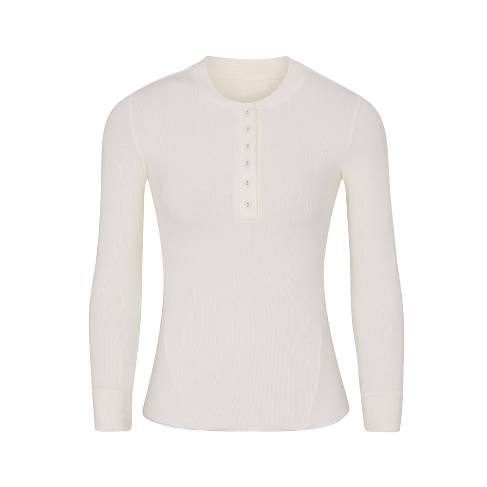 Skims COTTON RIB HENLEY LONG SLEEVE T-shirt Wit | 32CXPHFMB