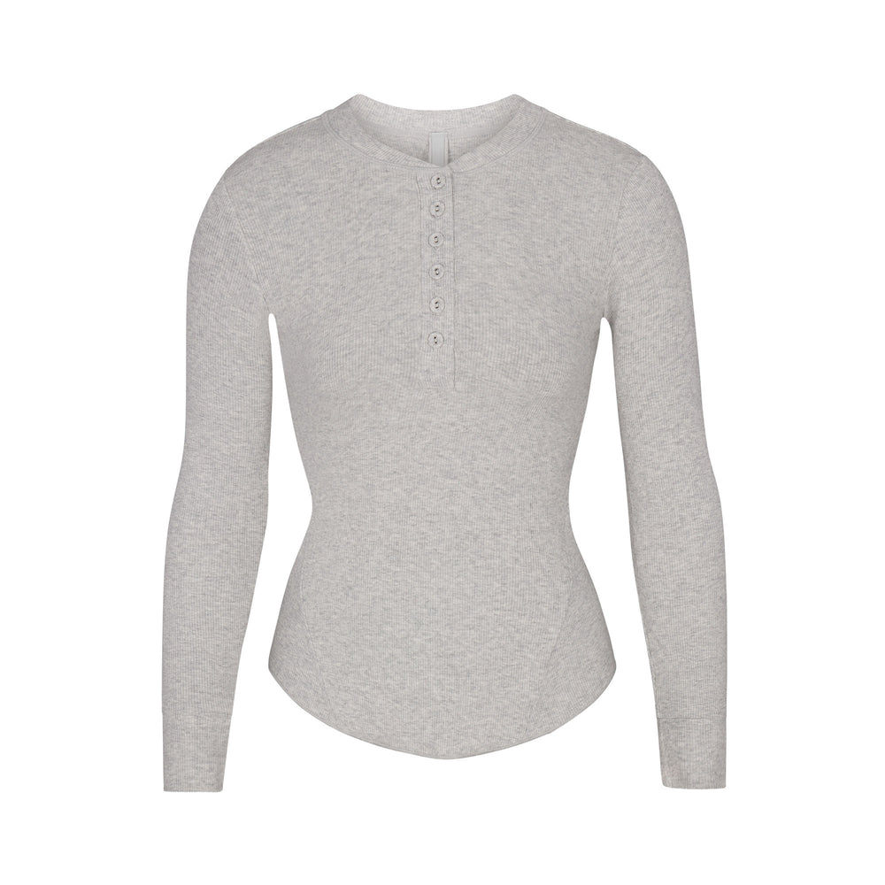 Skims COTTON RIB HENLEY LONG SLEEVE T-shirt Lichtgrijs | 91FHGZKIT
