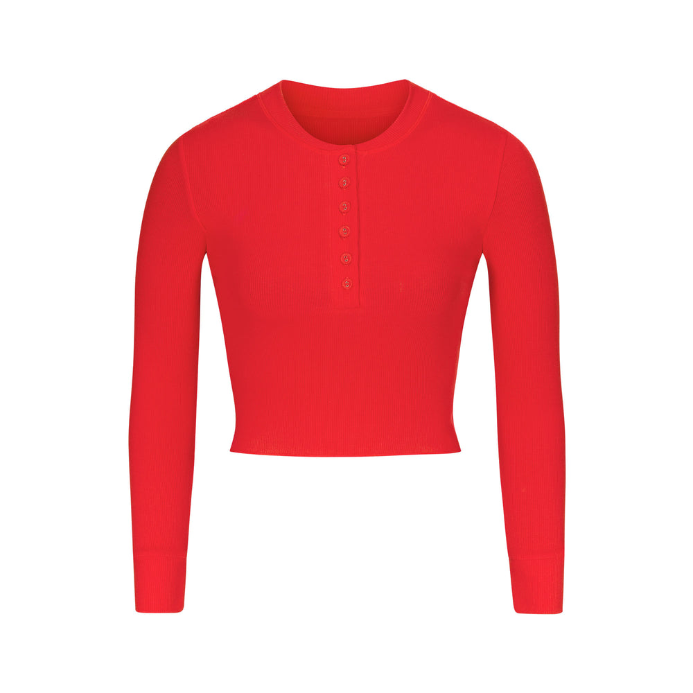 Skims COTTON RIB LONG SLEEVE CROP Henley Rood | 31YGQUTBF