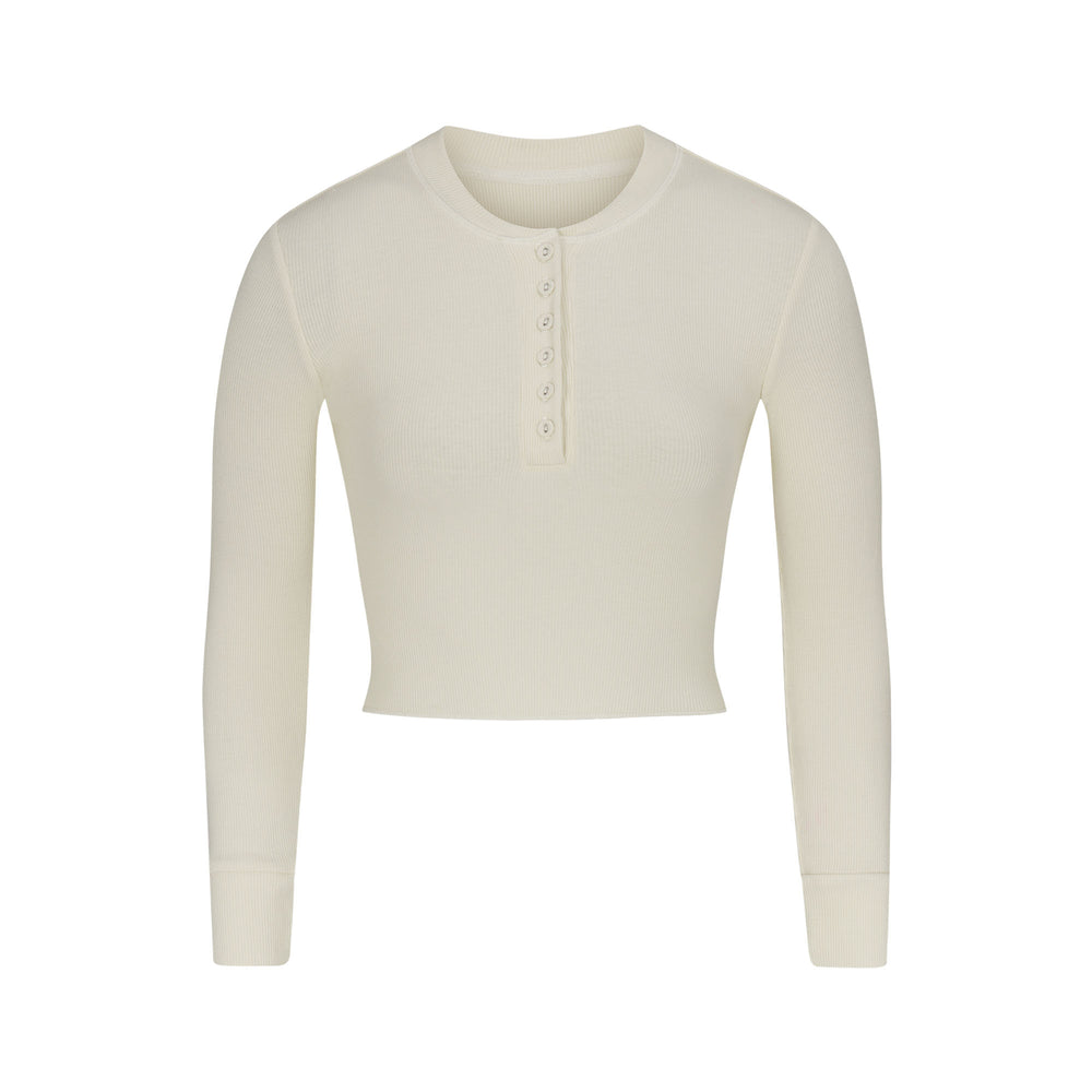 Skims COTTON RIB LONG SLEEVE CROP Henley Wit | 90DPJUGNR