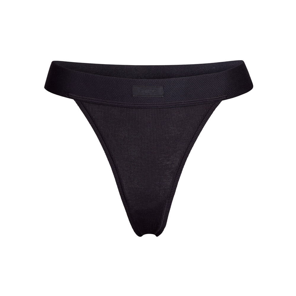 Skims COTTON RIB Thong Zwart | 93SAIPRVJ