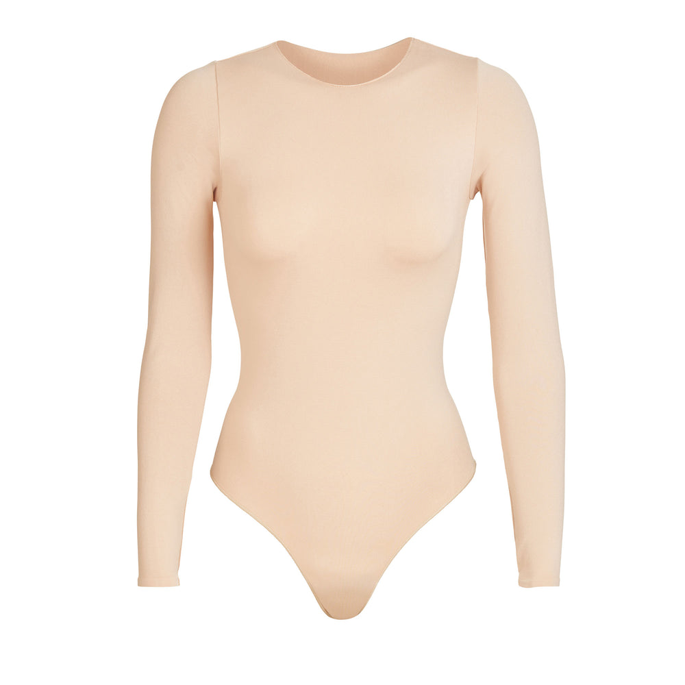 Skims ESSENTIAL CREW NECK Long Sleeve Bodysuit Bruin Grijs | 10YKSZDWB