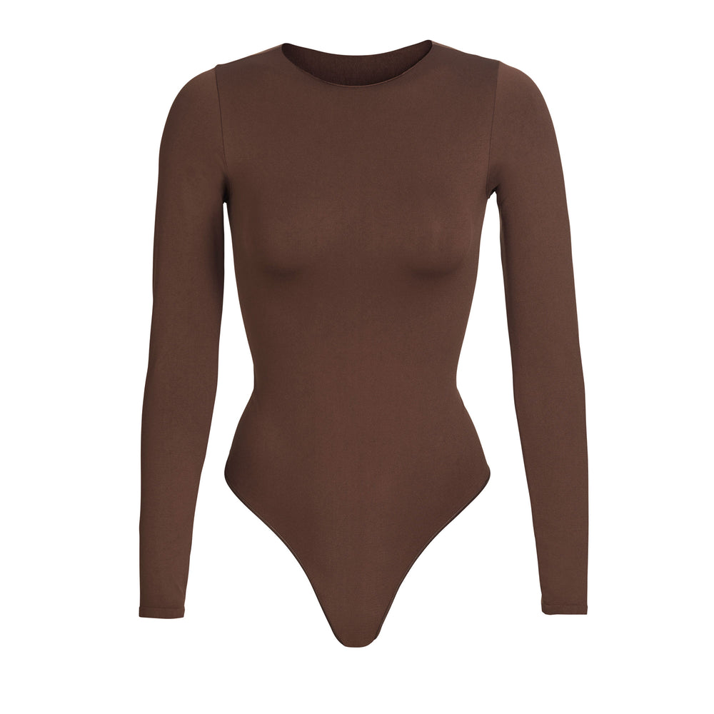 Skims ESSENTIAL CREW NECK Long Sleeve Bodysuit Koffie | 62NVYKPHD