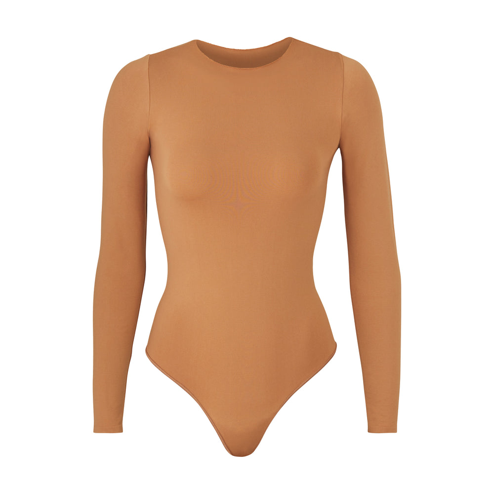 Skims ESSENTIAL CREW NECK Long Sleeve Bodysuit Bruin | 93WHJEXDR