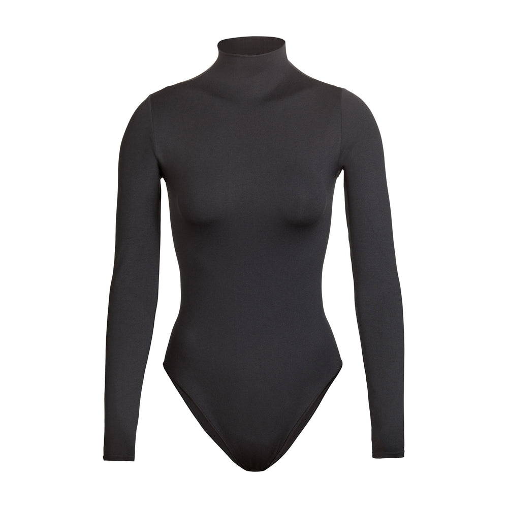 Skims ESSENTIAL MOCK NECK Long Sleeve Bodysuit Zwart | 62UOQWBFV